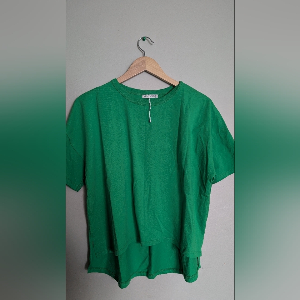Zara Green Crew Neck Boxy T-Shirt